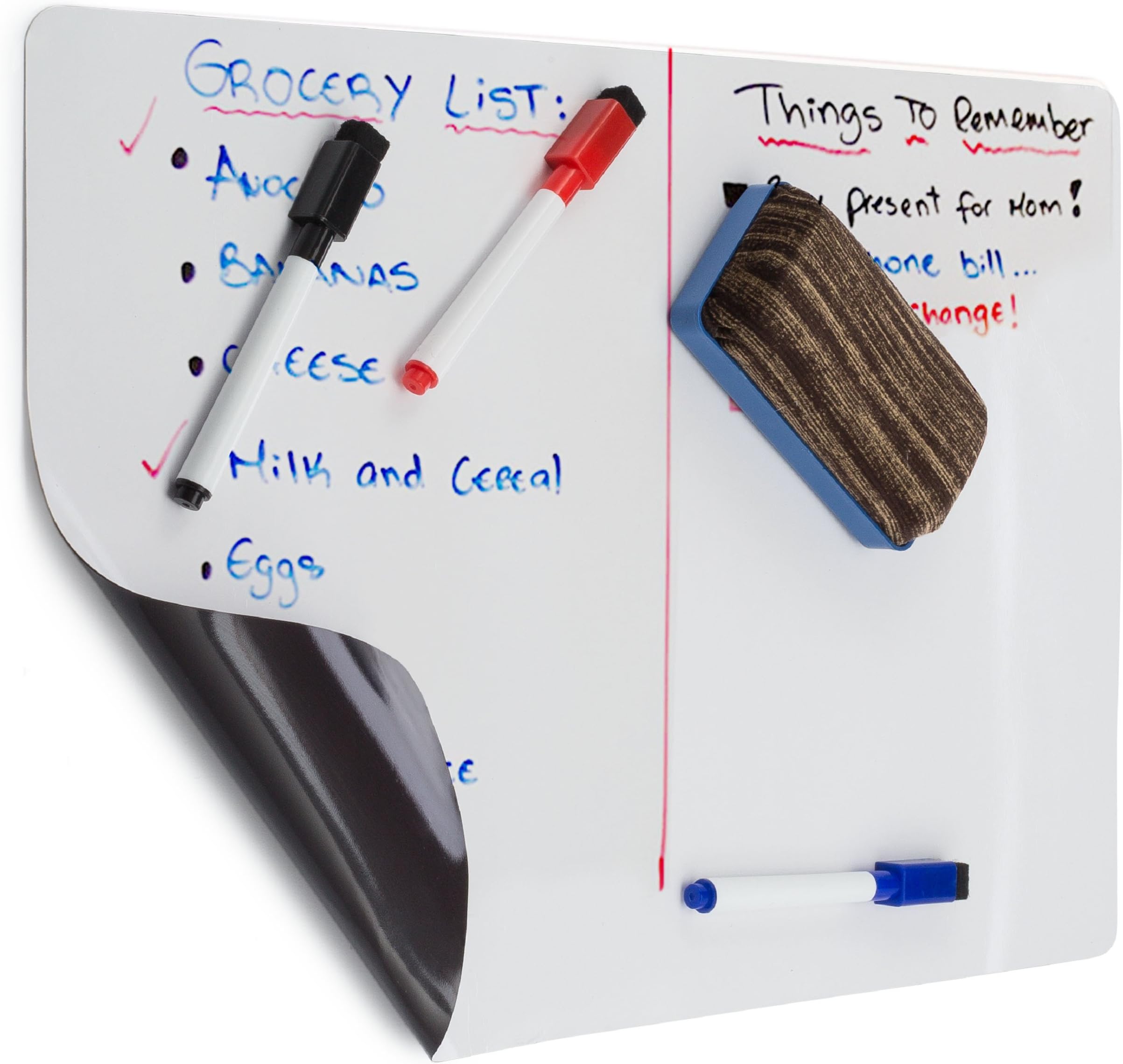Magnetic Dry Erase Board for Fridge โ 17" x 11" Refrigerator Whiteboard Day Planner, Ideal for Weekly Reminders, Messages, to-Do Lists with 3 Markers & Eraser