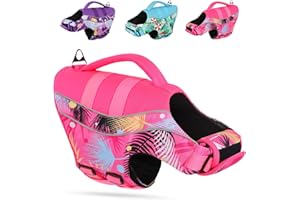 Gorsbark Dog Life Jacket, Ripstop Reflective Dog Swimsuit Preserver for Beach Boating, Dog Flotation Vest with Rescue Handle for Small Medium and Large Dogs, Pink, M