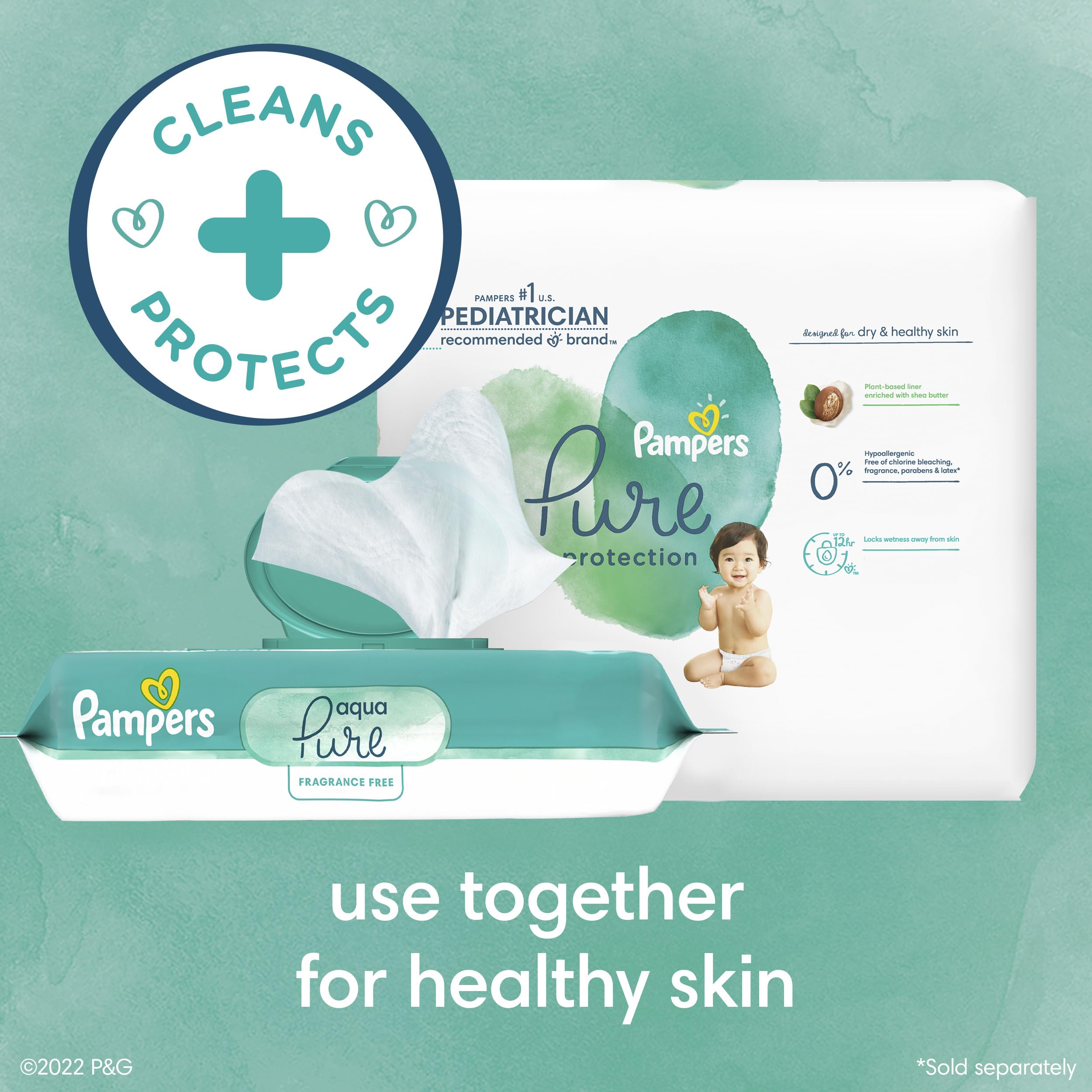 Pampers Baby Wipes Aqua Pure, 99% water-based wipes, Hypoallergenic and Unscented Baby Wipes, 672 Wipes Total (12 Flip-Top Packs)