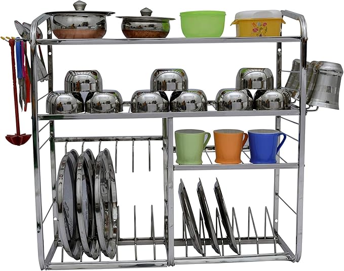 LOGENTA Stainless Steel (Heavy Quality) Bartan Stand/Utensils Organiser