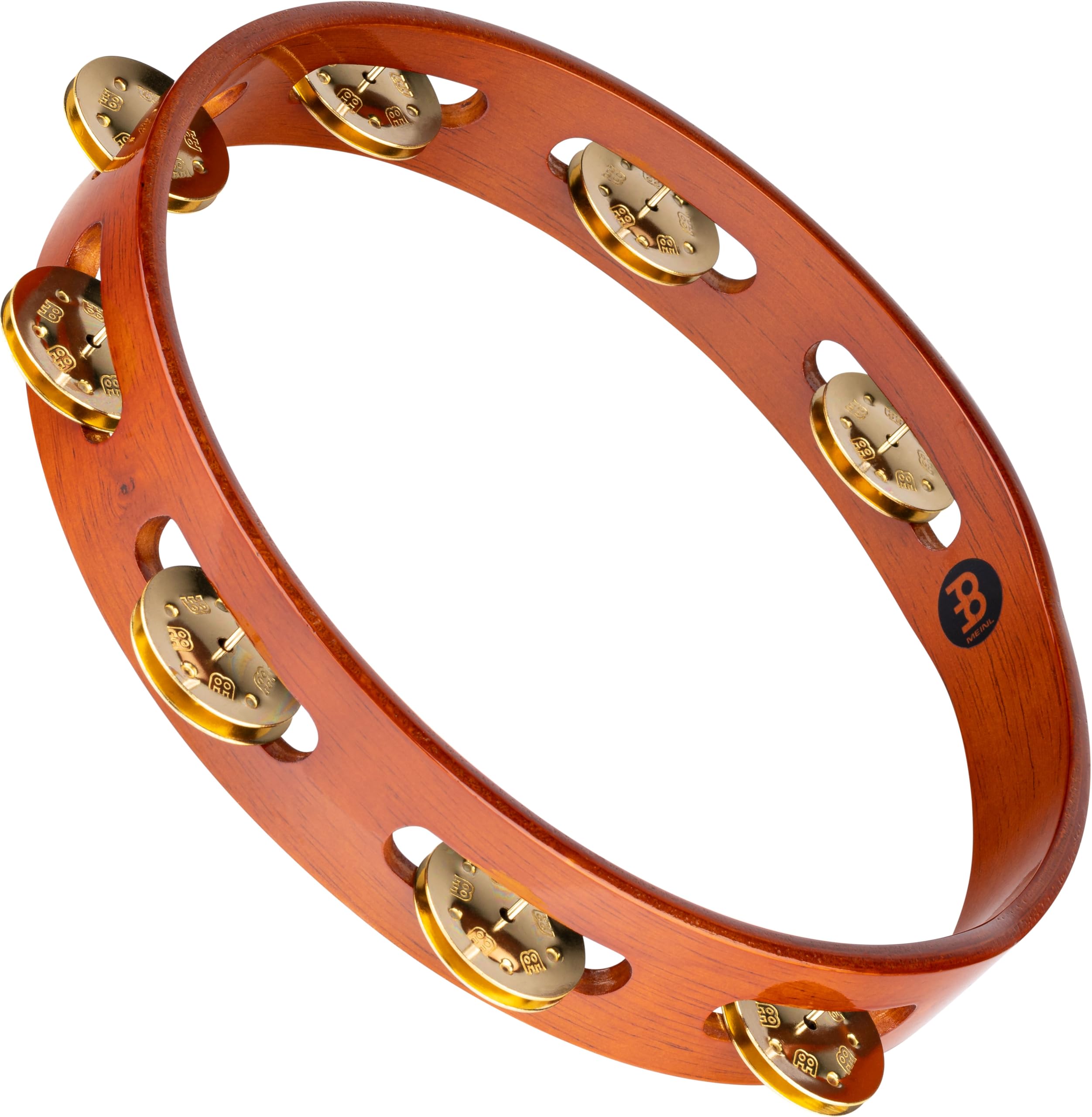 Meinl Percussion Traditional Wood Tambourine - 1-Row Tambourine - 10-inch Diameter - Siam Oak / Brass, Antique Brown / Natural (TA1B-AB)