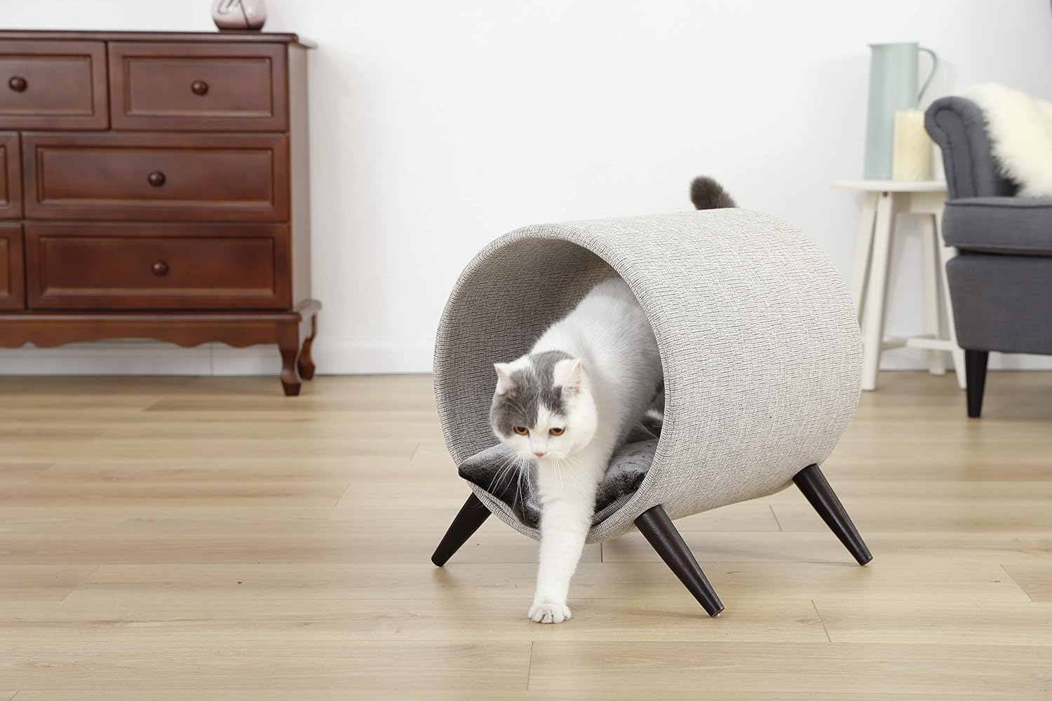 Cat Craft 4308601 Tunnel Bed, Grey and Brown Wooden Legs Cat Furniture, 15 Inch : Pet Supplies