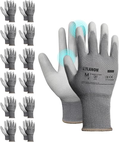 LANON Protection 12 Pairs Grey PU Coated Safety Work Gloves XL 10 EN 388