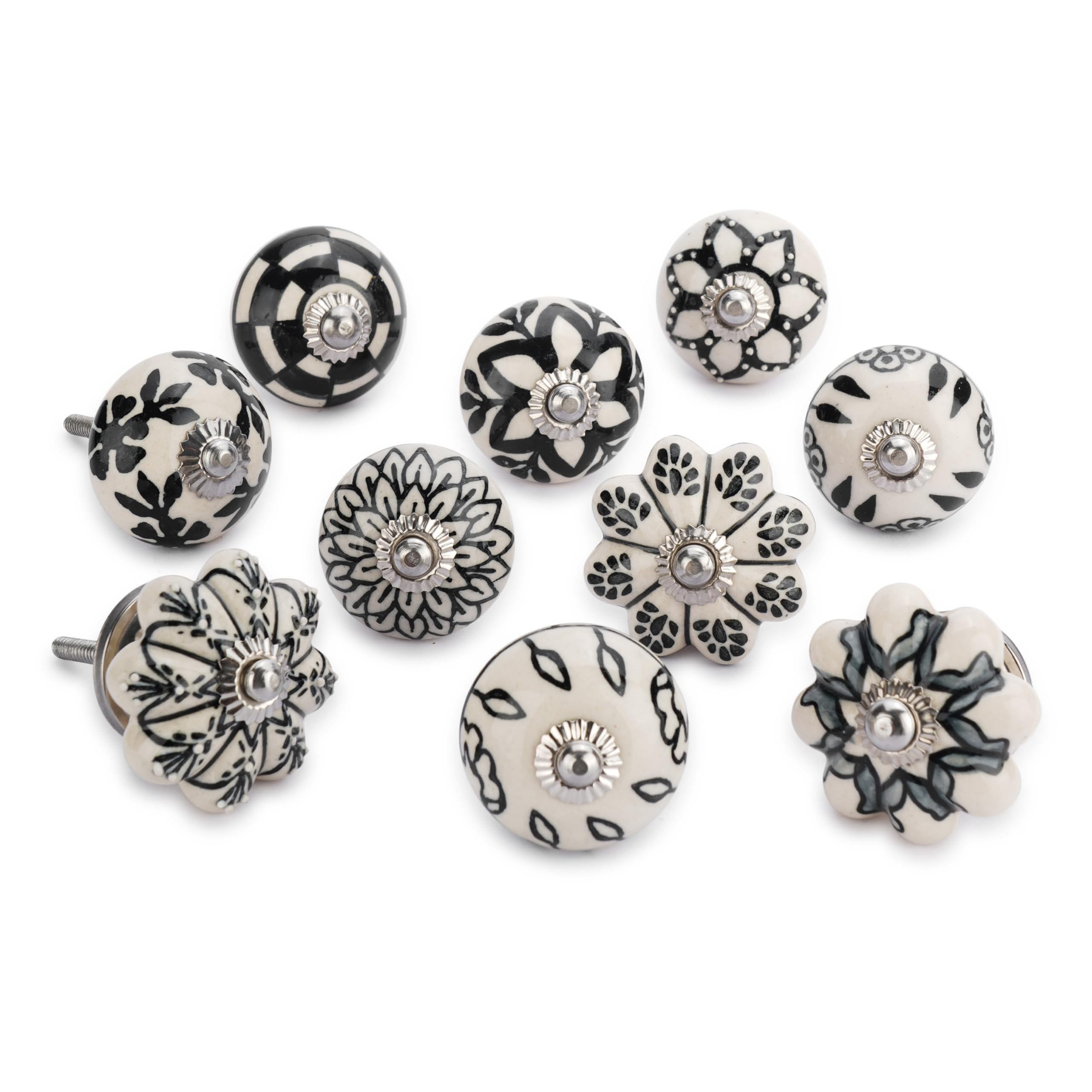 Ajuny Set of 30 Black and White Ceramic Knobs – Hand-Painted Pumpkin & Round – Vintage Decorative Handles for Cupboard, Door, Drawer & Cabinet – Kitchen, Bathroom & Bedroom – Screws Included