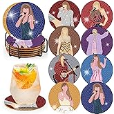 Clendo Pop Star Diamond Painting Coasters Kits for Adults, 8PCS Pop Diamond Art Coaster Kits with Holder, Small Diamond Painting Kits for Adults & Kids Art Craft Supplies, Bdwy041