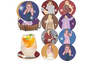 Clendo Pop Star Diamond Painting Coasters Kits for Adults, 8PCS Pop Diamond Art Coaster Kits with Holder, Small Diamond Painting Kits for Adults & Kids Art Craft Supplies, Bdwy041