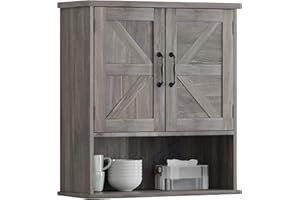 Smuxee Farmhouse Bathroom Cabinet Wall Mounted, Washed Grey Small Medicine Cabinet with Adjustable Shelf, Bathroom Cabinet for Living Room, Laundry Room