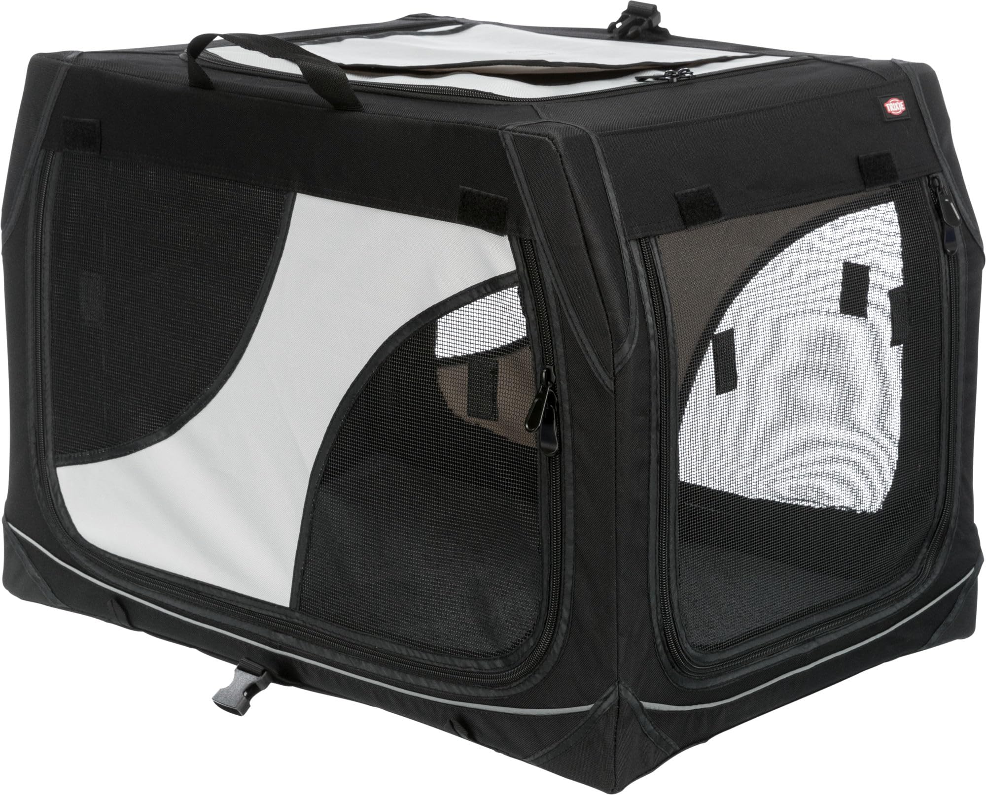 TRIXIE Vario dog crate - size S: 61 x 43 x 46 cm - sturdy metal frame - can be opened on 3 sides - outside pockets - bumper protection - carrying bag included - lambskin-look mat - 39721