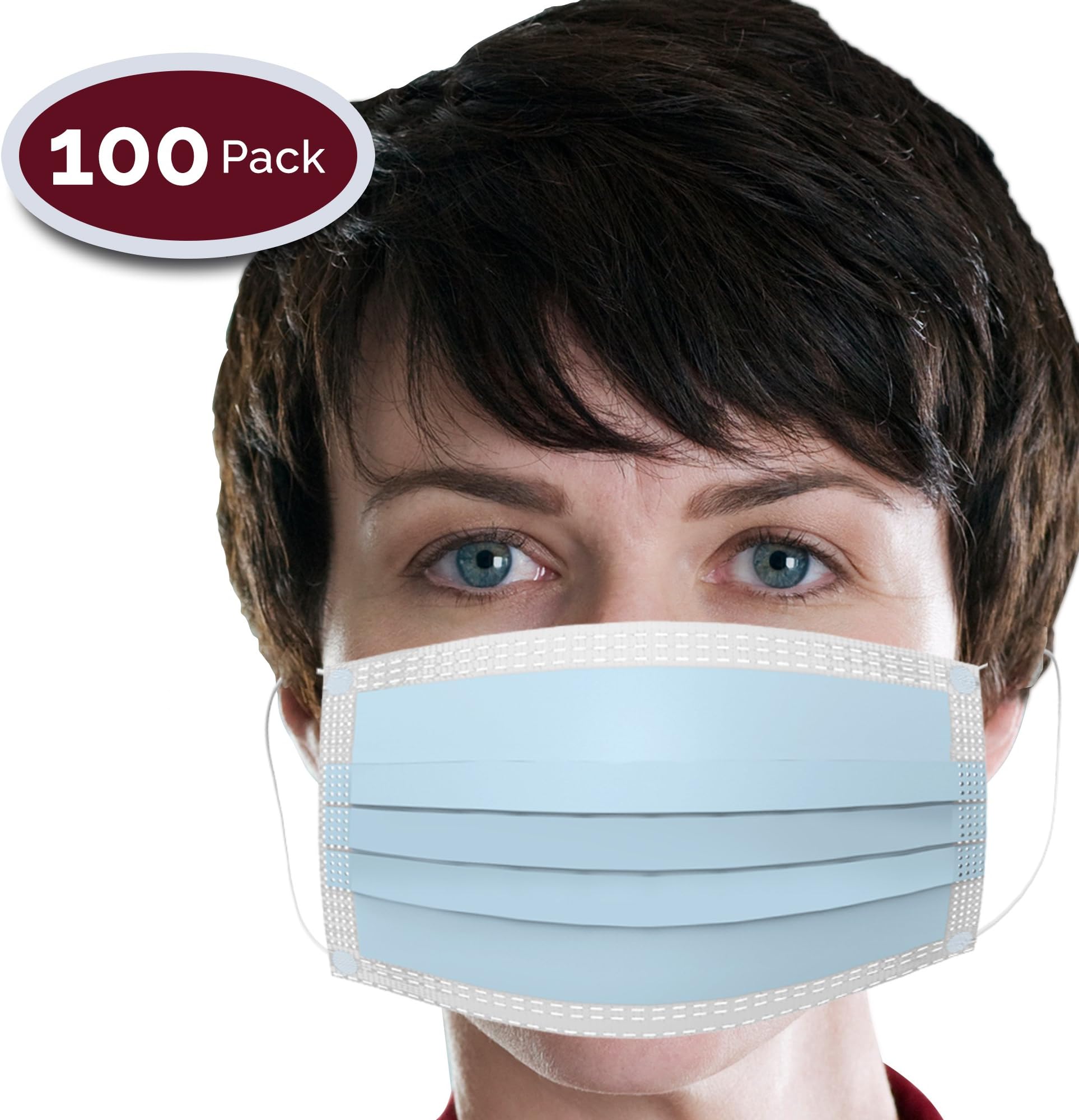 Novapolt Procedure Surgical Earloop Face Mask - Disposable 3 Layer Super Filter for Dust, Bacteria, Pollen, Anti Allergy Dental Medical Procedure Mask Latex Free Box of 100