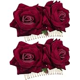 Bememo 2 Pack Women Red Rose Flower Hair Clips Flamenco Flower Side Combs | Day of The Dead Costumes, Mexican Hair Accessories for Weddings, Bridal, Halloween and Salsa Party