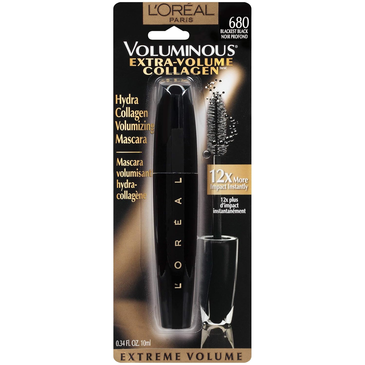 L'Oreal Paris Makeup Voluminous Extra Volume Collagen Plumping Mascara, Blackest Black, 0.34 fl. oz. : L?or?al Paris Extra Volume Collagen Mascara : Beauty