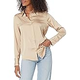 Amazon Essentials Womens Regular-Fit Satin Button Down Blouse (Available in Plus Size)