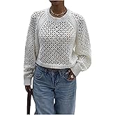 Milumia Women's Hollow Out Crochet Cropped Sweater Open Back Long Sleeve Pullover Tops