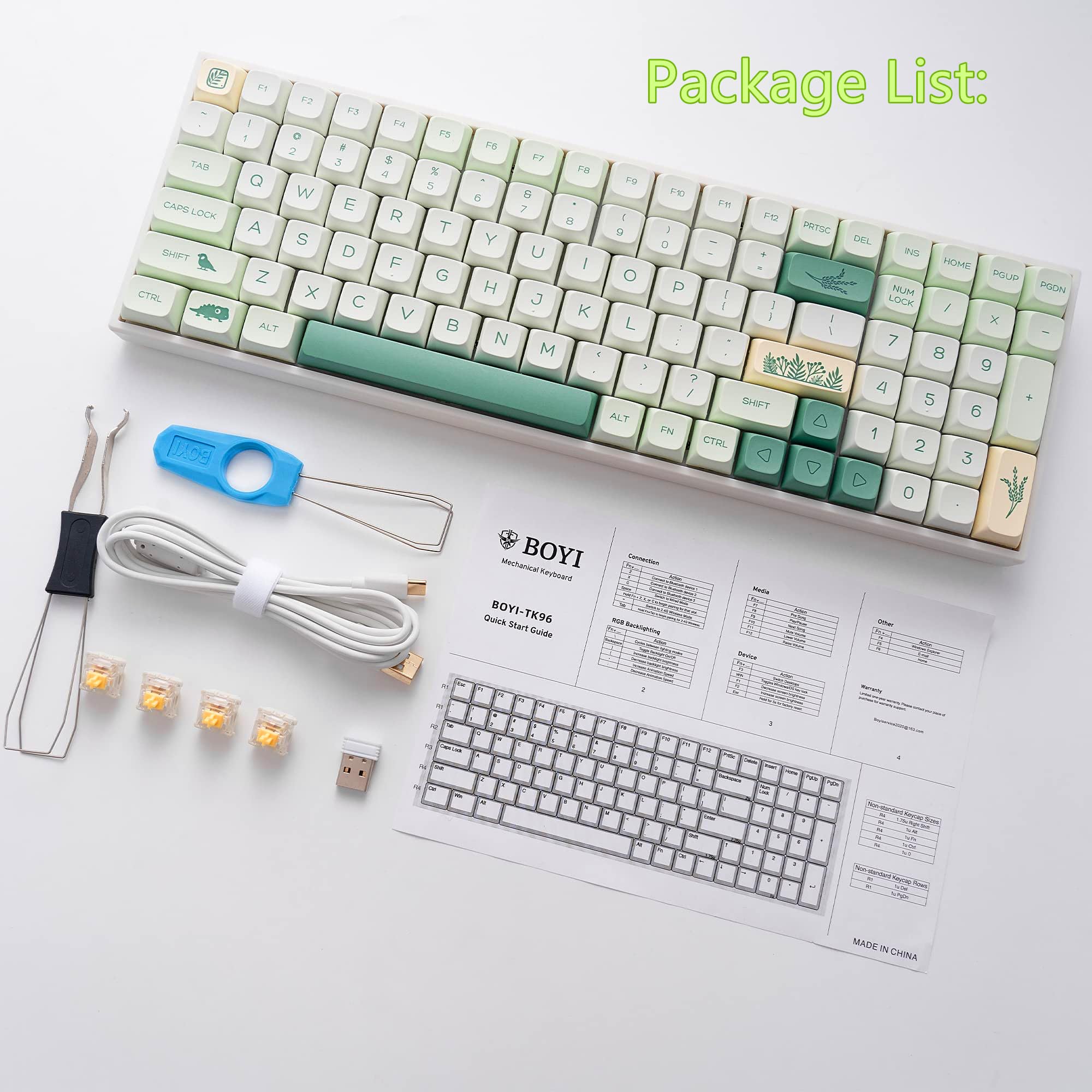 BOYI TK96 96% RGB Hot Swappable Triple Mode Keyboard,2.4Ghz/BT 5.0/Wired N-Key Rollover Compact Yellow Switch Mechanical Gaming Keyboard(Zoological&Botanical Gardens XDA Keycaps)