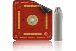 2F22E Mahjong Mat with Rules Card, Noise Reduction Non-Slip Mahjong Mat for Table Board Games Table Mat, Card Games, Tile Games, Dominoes (Red)