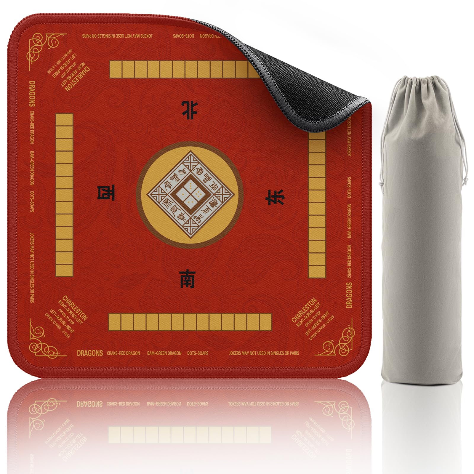 Photo 1 of 2F22E Mahjong Mat with Rules Card, Noise Reduction Non-Slip Mahjong Mat for Table Board Games Table Mat, Card Games, Tile Games, Dominoes (Red)