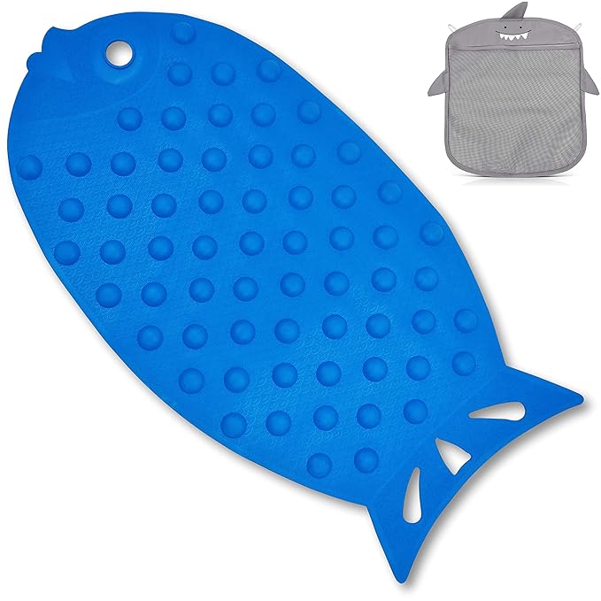 Taro Badewannenmatte (blau) - extra Rutschfest Dank verstärkter Saugnäpfe, Bonus-Geschenk, Kinder, Badewanneneinlage, geruchf