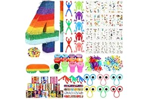 Lenwen 120 Pcs Rainbow Piñata Set, Multicolor Birthday Party Piñata with Blindfold Stick and Confetti Carnival Prize for 4th Anniversary Cinco De Mayo Fiesta Decor(Number 4)