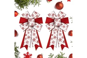 Hying 2 Pieces Christmas Bows for Wreath, Christmas Wreath Bow Glitter Red White Snowflake Bows Winter Xmas Tree Craft Bows Ornaments for Front Door New Year Christmas Party Decoration Supplies