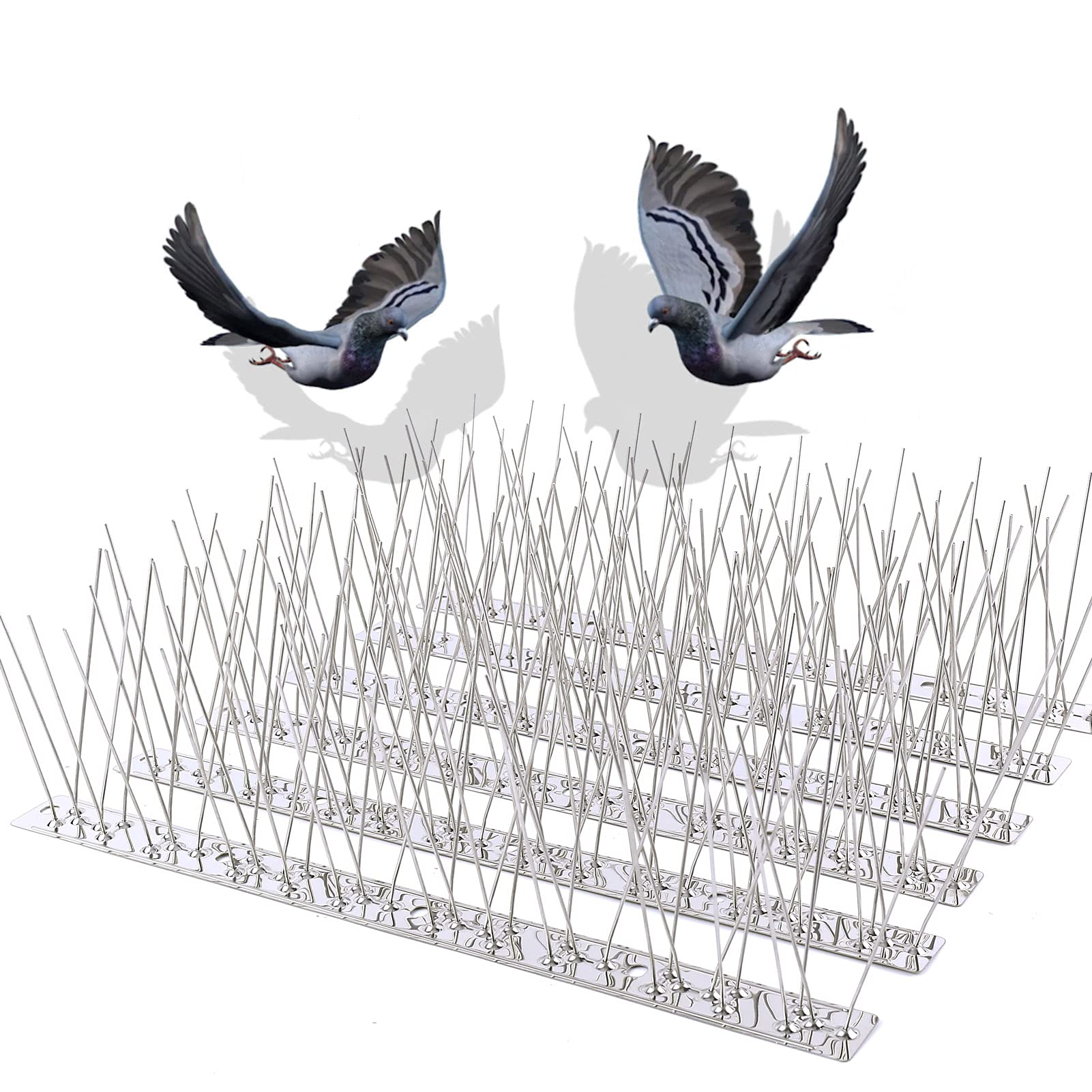 Bird Spikes for Pigeons Small Birds Cat, 30Feet Bird Spikes Stainless Steel Bird Deterrent Spikes 28 Strips