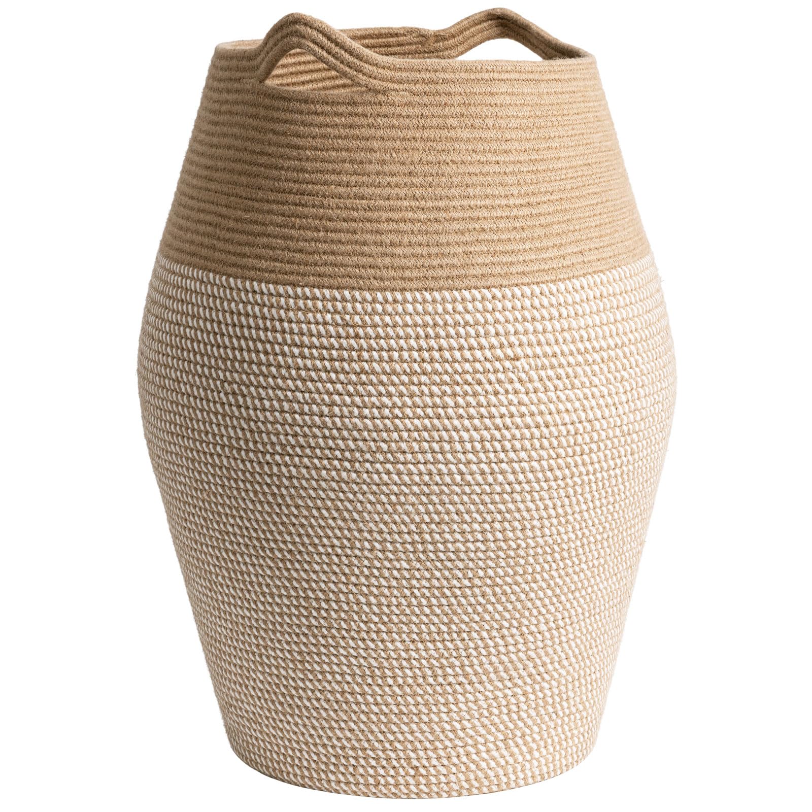 Laundry Hamper Tall Woven Cotton Rope Laundry Basket Dirty Clothes Hamper Kids Curve Laundry Basket Large in Bathroom Laundry Room for Dirty Clothes Towels Storage Toys Storing, 65cm x 45cm