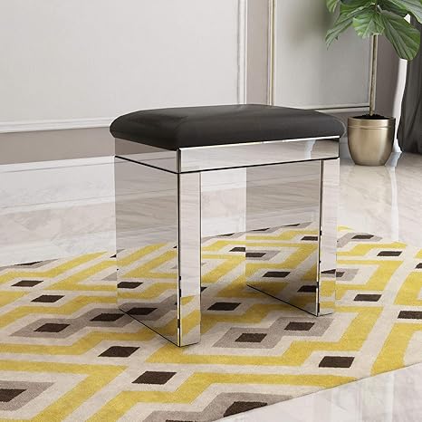 Amazon Com Mecor Mirrored Vanity Stool Silver Makeup Dressing Bench Padded Cushioned Chair Modern Piano Seat For Living Room Kitchen Dining
