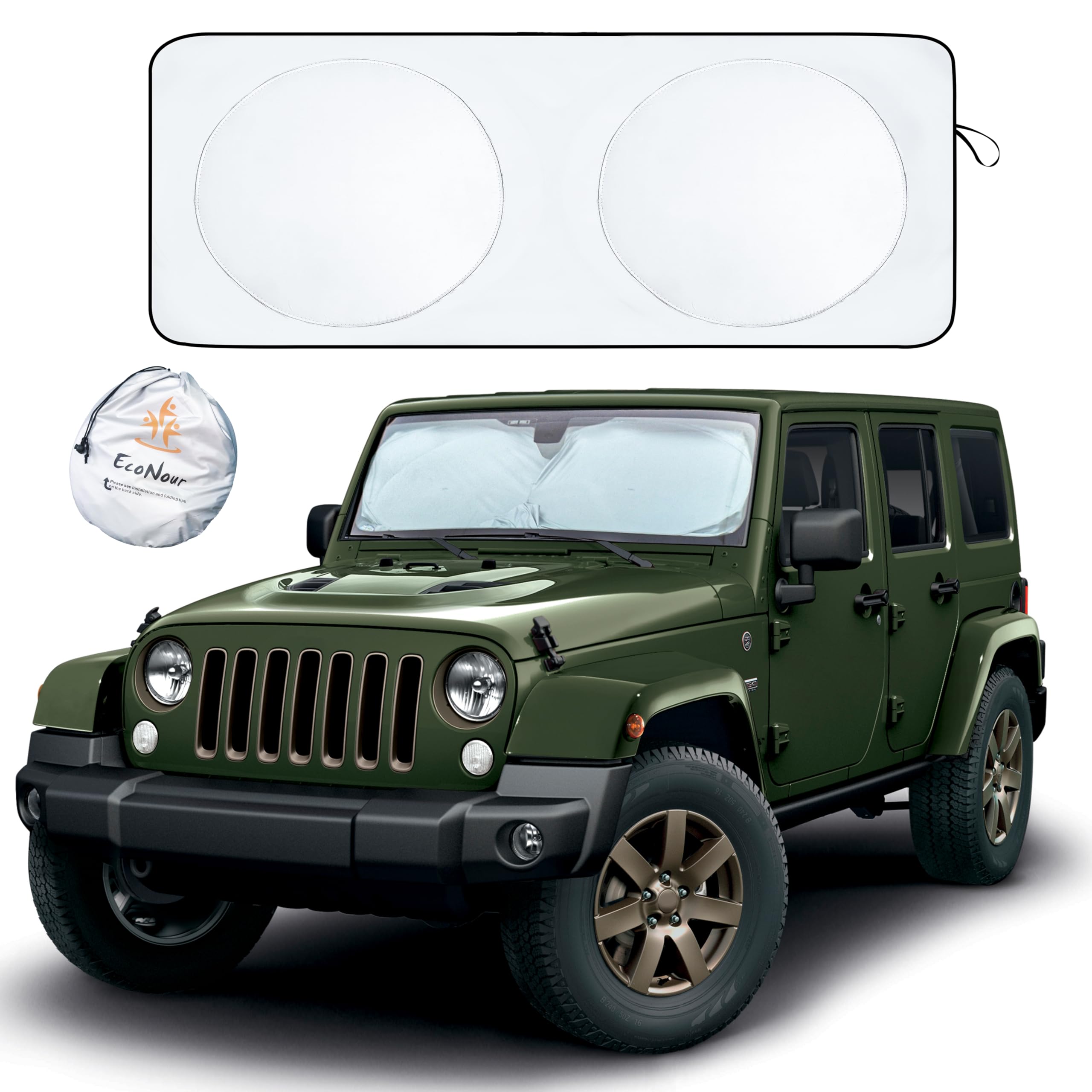 Photo 1 of EcoNour Jeep Wrangler Windshield Sunshade | Front Windshield Sun Shade to Protect UV Rays and Heat Glare | Jeep Accessories Cover | Fits Wrangler, Gladiator, Rubicon | X-Small (60"x21")