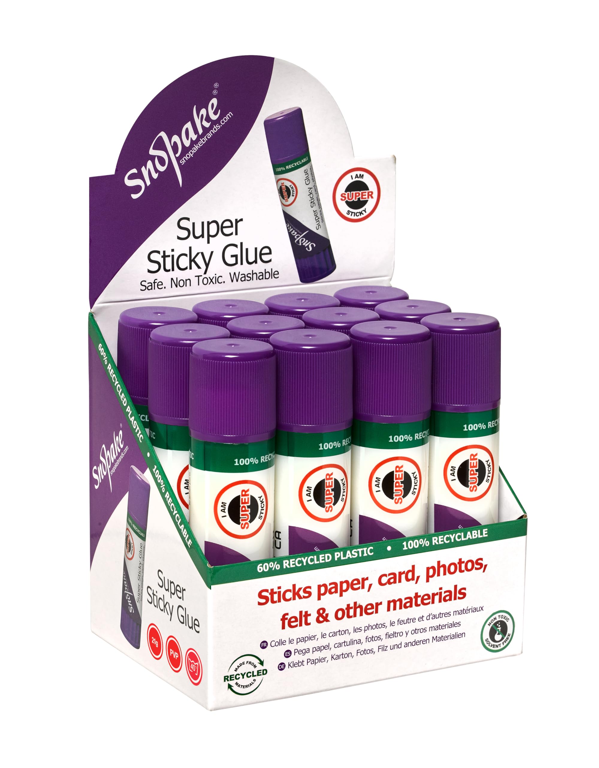 Snopake Super Sticky 21 g GlueStick (Pack of 12) Safe, Washable & Non-Toxic (15724)