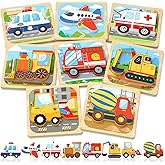 Benresive Wooden Toddler Puzzles, Montessori Toys for 1 2 3 Year Old Boys, Toys for 1 2 3 Year Old Boy Birthday Gifts, 8 Pack Vehicle Toddler Learning Educational Puzzles