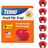 TERRO Fruit Fly Trap, 6-Pack Indoor Fly Traps with 270 Days Lure Supply | Apple-Shaped Design for Kitchen Counters, Fruit Bowls, Trash Cans, Food-Based Lure, Indoor Pest Control, Fruit Fly Killer