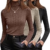 Oakgarden 3 Pack Women's Turtleneck Sweaters Ribbed Long Sleeve Turtle Neck Top Slim Fitted Knit Lightweight Pullover Sweater