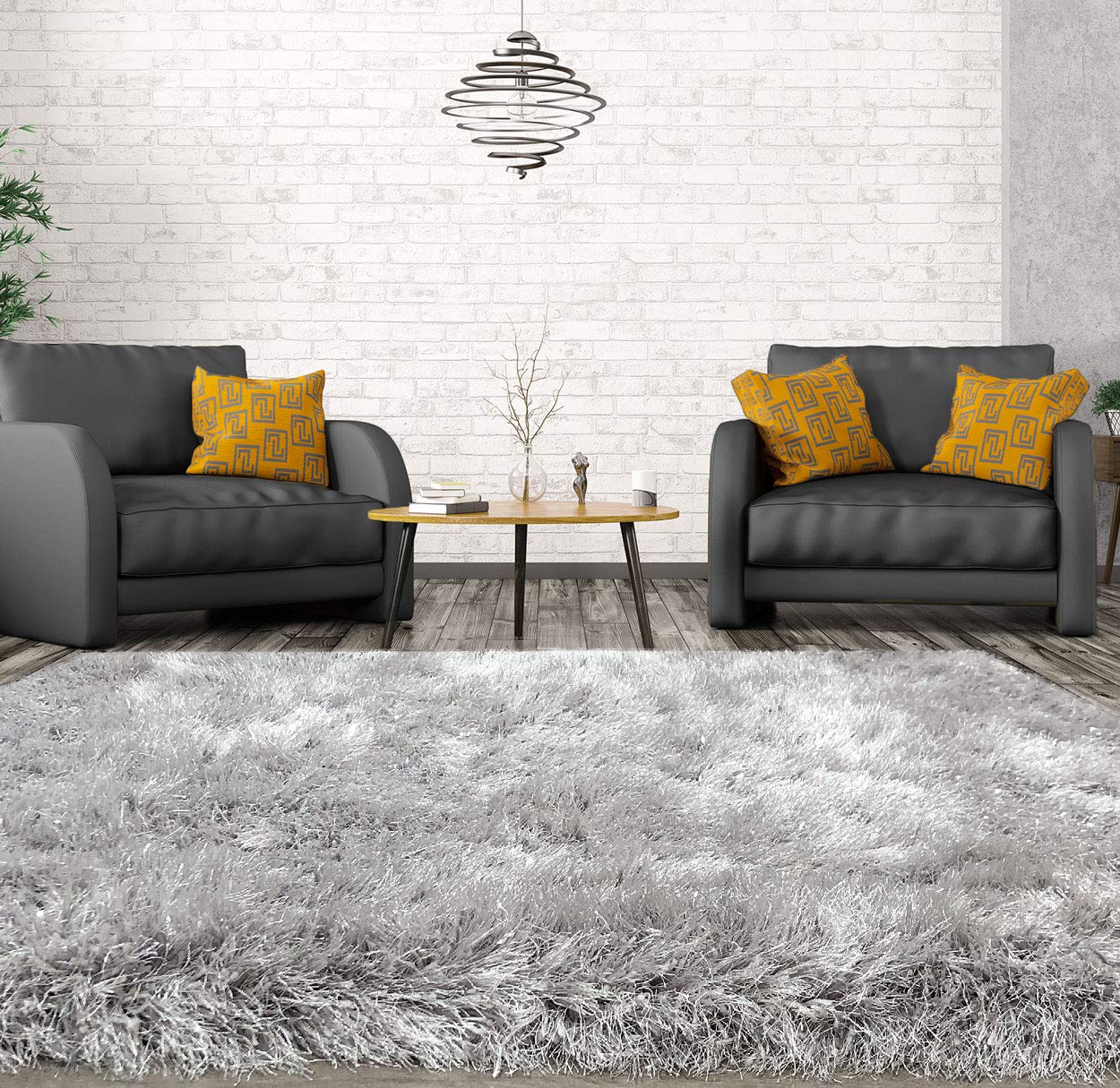 Modern Style Rugs Living Room Rug Super Sparkle Tones Plain Thick 75mm Shaggy Quality Touch