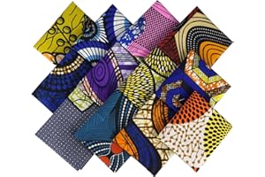 Oaixuilhy 12pcs Fat Quarters African Fabric Squares 19.5 x 15.7 Inch Kente Cloth Ankara Wax Print Fabric Bundles for DIY Sewing Patchwork Accessories