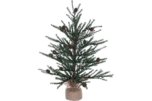 Vickerman 1.5 foot tall Caramel Pine Artificial Christmas Tree Unlit, Seasonal Indoor Home Decor with Decorative Burlap Base - Featuring Decorative Pine Cones