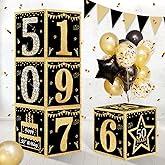 Eucutur 4Pcs 50th Birthday Decorations Boxes for Men Women, Black Gold Happy 50th Birthday Vintage 1976 Balloons Boxes Party Supplies, Fifty Years Old Birthday Decorations Card Box Decor