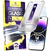 Defenslim WonderShield Screen Protector for iPhone 14 Pro Max, 2 Pack Glass | 9H tempered glass, HD clear, 6.7" display, case friendly, auto dust and align install kit, fingerprint resistant
