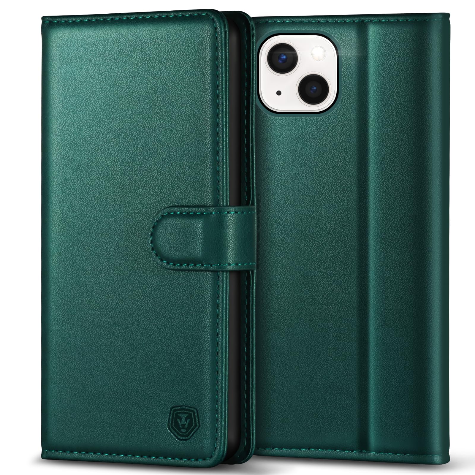 Kuafcase Compatible for iPhone 13 Case with 4 Card Slots Magnetic Closure Kickstand Shockproof Protective Phone Case Compatible for iPhone 13 - Green — image 1