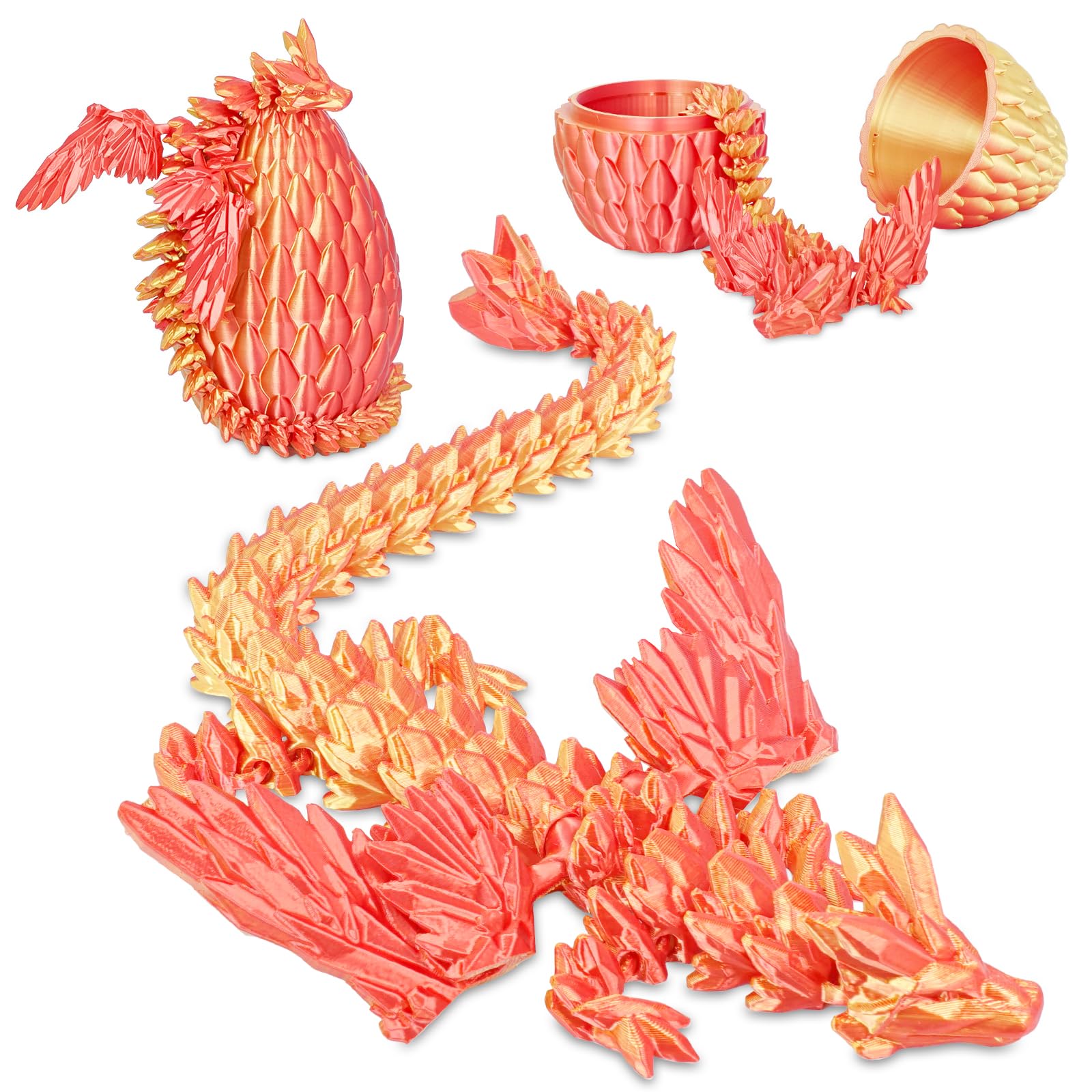 Winged Dragon Inside Surprise Egg Fun Collectible Toy Gift for Kids and Adults, 3D Printed Fantasy Dragon Ideal for Christmas Easter Birthdays and Holiday Decorations (Orange Red, Large)