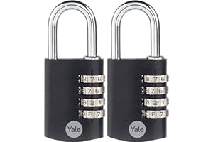 Yale 2 Pack 4 Digit Combination Lock Outdoor Waterproof Padlock for School Gym Locker, Sports Locker, Fence, Toolbox, Gate, Case, Hasp Storage (Black)