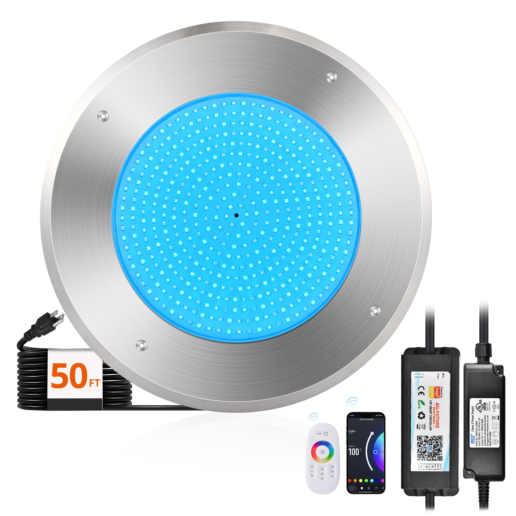 Photo 1 of LEDIARY Pool LED Lights for Inground Pool, 120V 54W Underwater Swimming Pool Lights with 50FT Cord, RGB Multicolor, IP68 Waterproof Pool Underwater Light for 10" Wet Niches (Transformer Included)