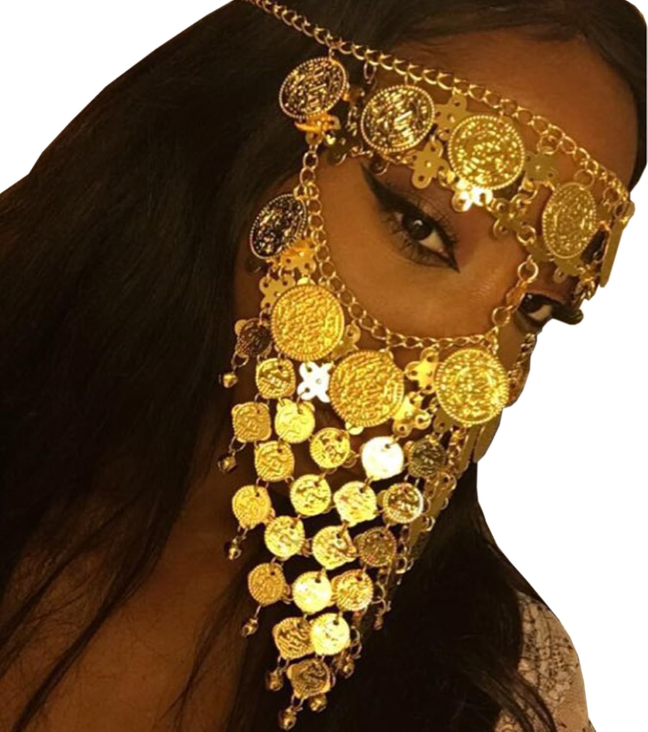 Astage Lady Cosplay Belly Dance Jewelry Coin Veil Halloween Accessories Gold Color: Clothing