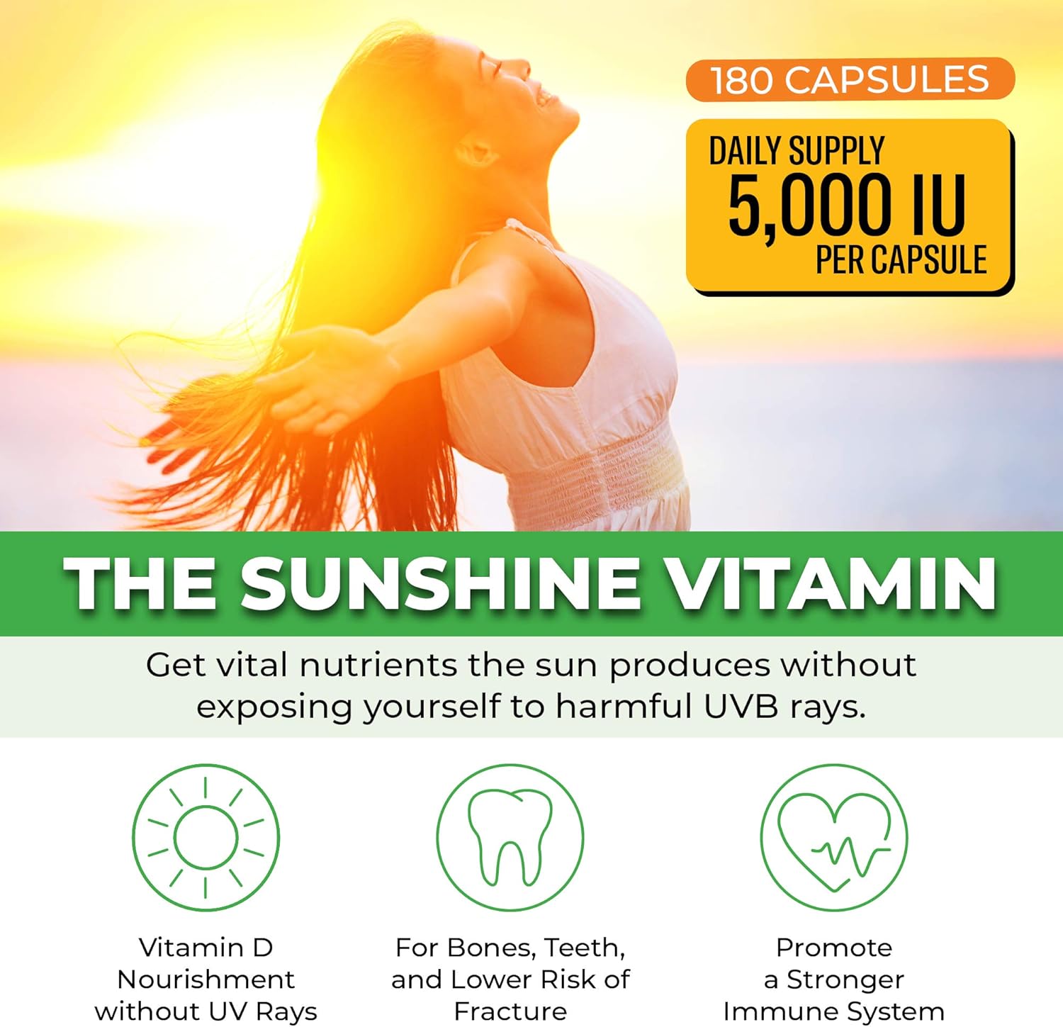 Vitamin D3 5,000 IU Daily Supplement - 180 Vegetable Capsules - by ForestLeaf: Health & Personal Care