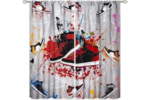 SXXLDNG Basketball Shoes Curtains for Boys Bedroom Red Black Nursery Sneaker Sports Vintage Cool Kids Teen Mens Bedroom Decor 2 Panels Window Treatment Set for Living Room Decor 42Wx45H Inch Decor