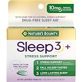 Nature's Bounty Stress Support Plus Melatonin, 56 Tri-Layered Tablets | Sleep3 Maximum Strength 100% Drug Free Sleep Aid, Dietary Supplement with Ashwagandha, Time Release Technology, 10mg