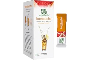 FeelGood Superfoods Kombucha Iced Tea Packets, Delicious Grapefruit Flavored Refreshing Instant Kombucha Powder Fizzy Drink, Probiotic Supplement for Gut Health, 14 pack