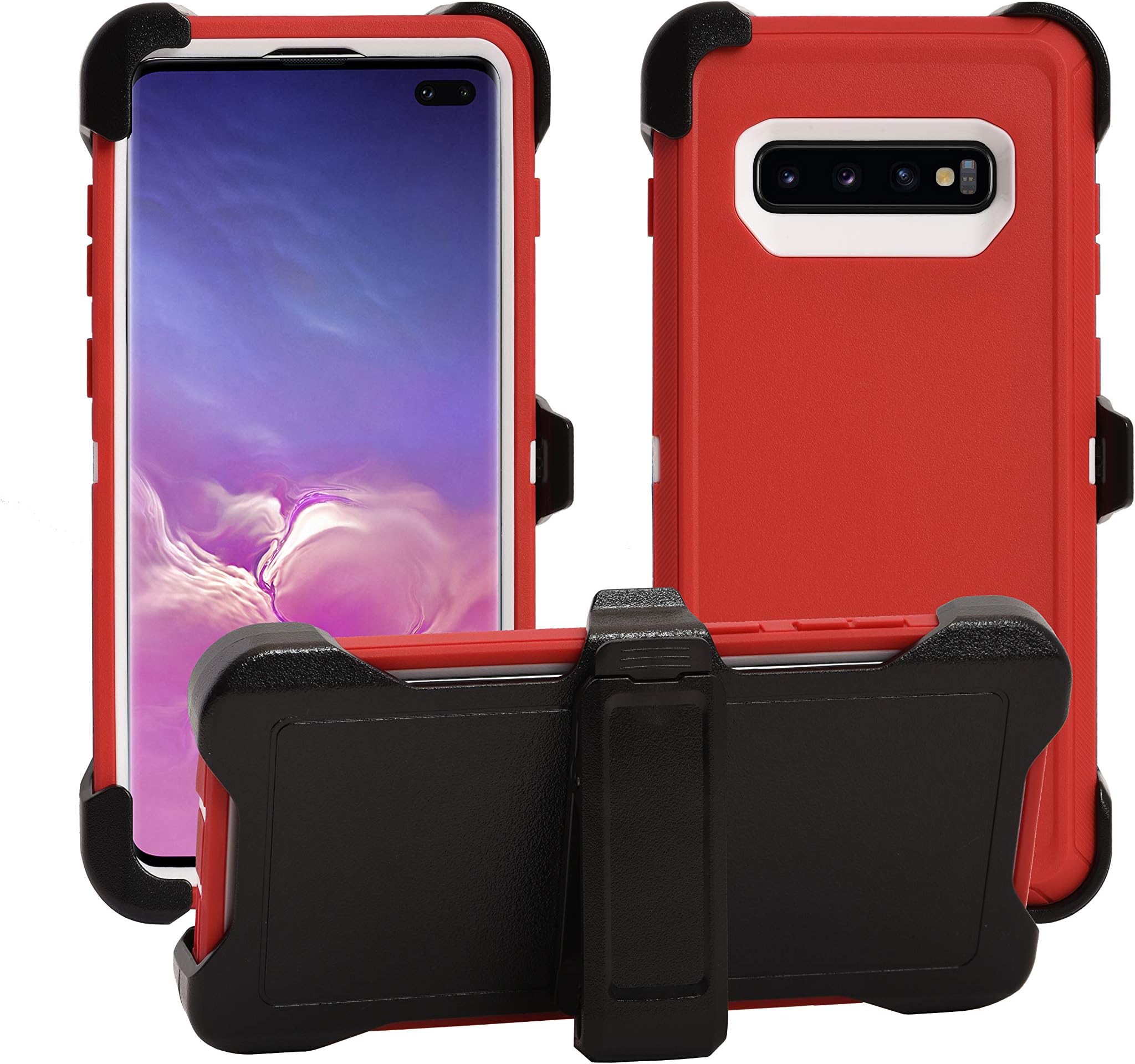 AlphaCell Cover Compatible with Samsung Galaxy S10 (Only) | Holster Case Series | Military Grade Protection with Carrying Belt Clip | Protective Drop-Proof Shock-Proof | Red/White