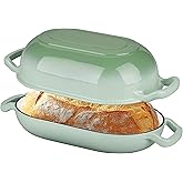 VORRINGARD Enameled Cast Iron Sourdough Bread Oven, Dutch Oven, Loaf Cast Iron Bread Pan for Homemade Bread Baking, Meatloaf Pan with Lid, 5QT, Green