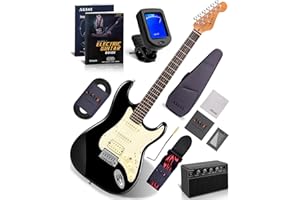 AKLOT Beginner Electric Guitar Kit: 10W Amp, Coil-Split HSS Pickups, Roasted Maple Neck, Gig Bag, Lesson Book, Tuner, Strap, Picks, Stryde Phantom Black