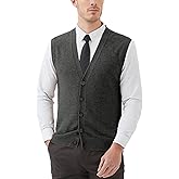 Kallspin Men's Sweater Vest Wool Blend V-Neck Button Sleeveless Cardigan Vest Sweater