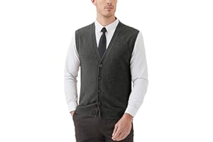 Kallspin Men's Sweater Vest Wool Blend V-Neck Button Sleeveless Cardigan Vest Sweater